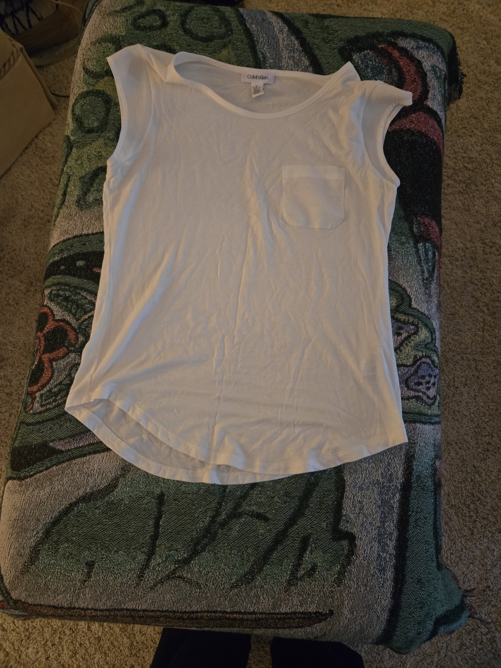 Calvin Klein White Scoop Neck Pocket Tank